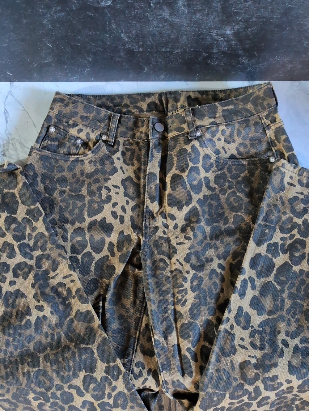 Leopard Print Wide Leg Jeans